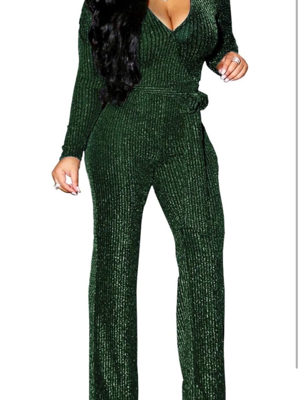 Women’s Emerald Green Sparkle Wrap Jumpsuit